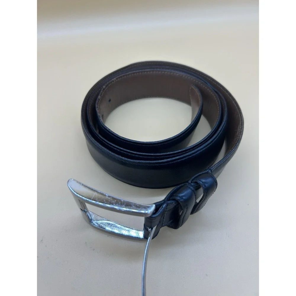 Allen Edmonds Black Calfskin Leather Dress Belt Silver Buckle Size 46 USA 39501